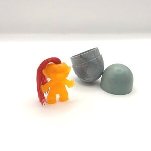 Vintage Miniature Yellow Orange Troll Doll with Red Hair and Capsule Vending Toy